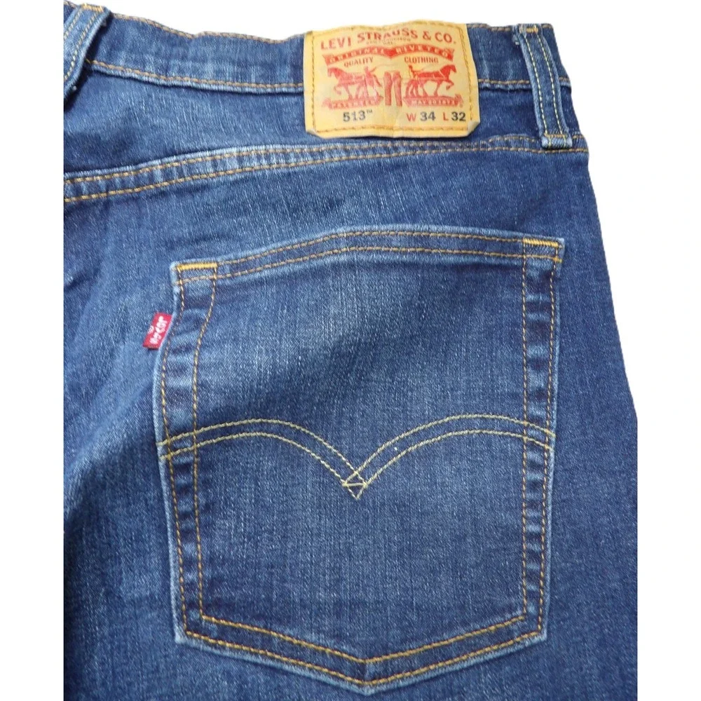 Levi's 513 Slim Straight Jeans Cotton Stretch Men W34xL32 Blue Medium Wash Denim